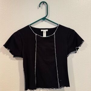 Black Short Sleeve Top with Ruffle Edges